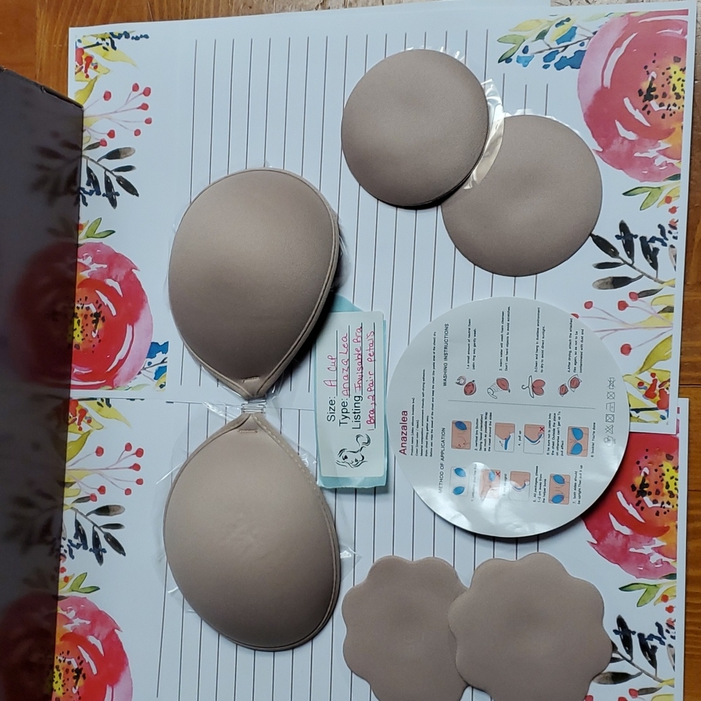 A CUP Nude Invisable bra & petals, strapless, sticky. 3 piece lot